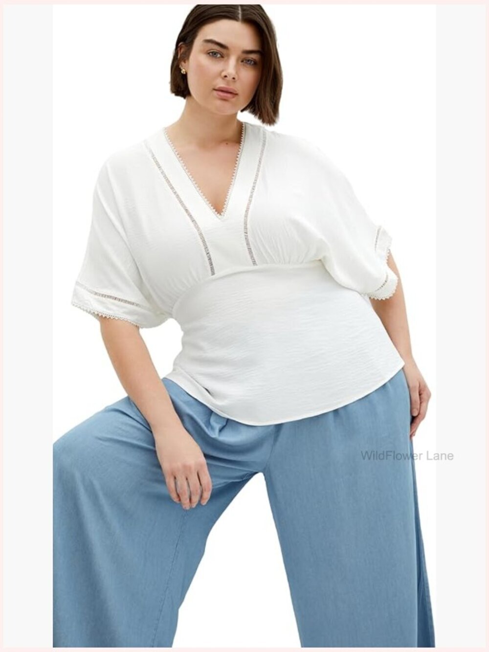 Plus Size Boho V-Neck Embroidered Batwing Sleeve Peasant Top
